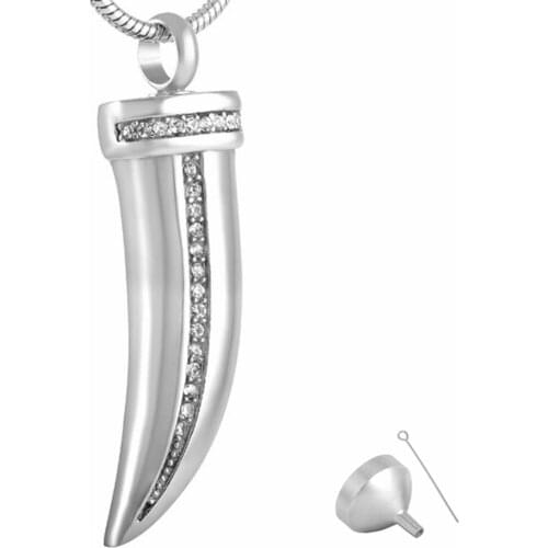 8566 Stainless Steel Tooth Shape Ash Holder Memorial Cremation Pendant Necklace For Pet