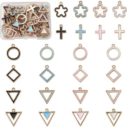 1 Set Alloy Enamel Pendants Charms Round Triangle Flower Cross Rhombus Heart for Jewelry Making DIY Bracelet Necklace Handmade