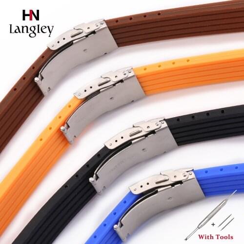 Silicone Rubber Watch Strap 18, 20, 22, 24mm Watches Band Accessories Deployment Buckle Watchband with Stainless Steel Buckle