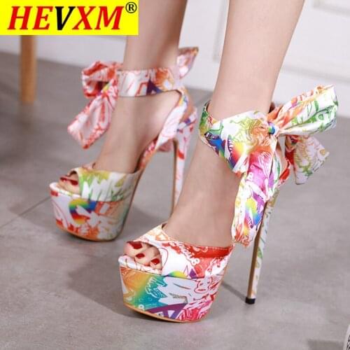 2021 sexy shoes Print super thin high heels Shoes sandals women Summer Party platform ankle-wrap Woman sandals female