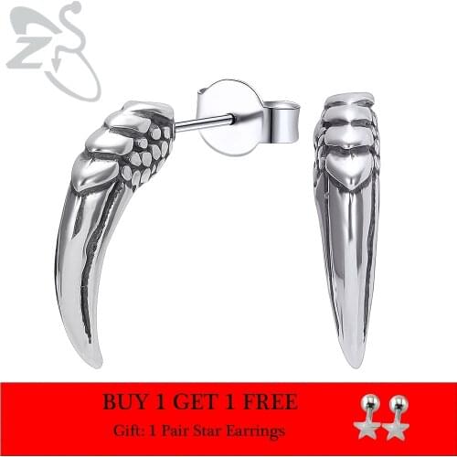 ZS 316L Stainless Steel Wing Shape Punk Rock Stud Earrings for Men Boys' Hip Hop Earrings Ear Piercing Jewelry accesorios mujer