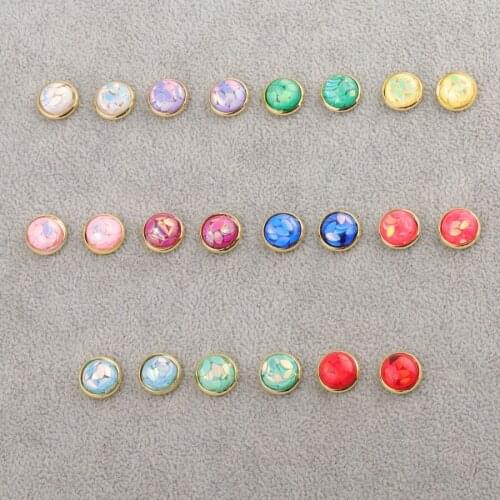 Jaymaxi Gold Color Stainless Steel Earrings Shiny Resin Flower Petal Shape Cabochon Stud Earrings Gift for Girls 5Pairs/lot