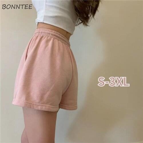 Shorts Women All-match Casual Lady Loose Solid Soft Outerwear Simple Ulzzang Leisure Female Drawstring Stretch Summer High Waist