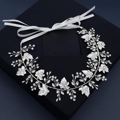 SLBRIDAL Handmade Rhinestones Crystals Pearls Alloy Leaf Bridal Headband Wedding Hair Accessories Bridesmaids Women Hair Jewelry