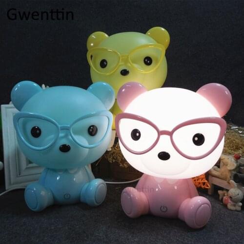 Glasses Bear Night Light Led 3-level Dimming Cartoon Animal Bedroom Lamp Baby Kid Gift Luminaria Home Decor Table Light Fixtures