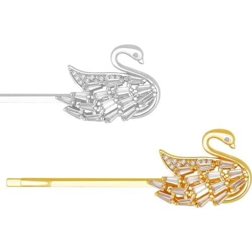 TIRIM Swan Hair Bobby Pins Sticks Gold Silver Colour Hairpins Cubic ZIrcon Headpiece Headdress Bridesmaid Bridal Wedding Jewelry