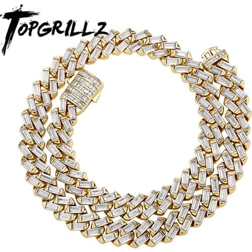 TOPGRILLZ 12MM Iced Out Baguette Channel Set Cuban Necklace in White Gold Hip Hop Fashion Personalized Jewelry Gift For Men