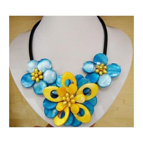 Unique Pearls jewellery Store Shell Real Freshwater Pearl Flower Black Rope Leather Nekclace Fine Jewelry Women Gift 2020FN2043