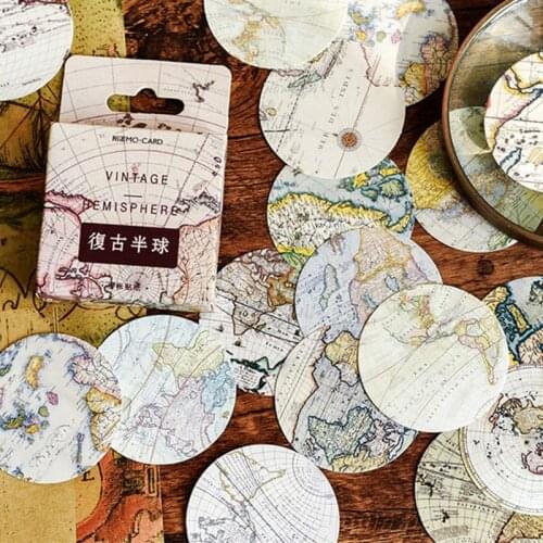 Vintage earth map design mini round stickers scrapbooking decorative DIY stationery cutting seal sticker paper box packing
