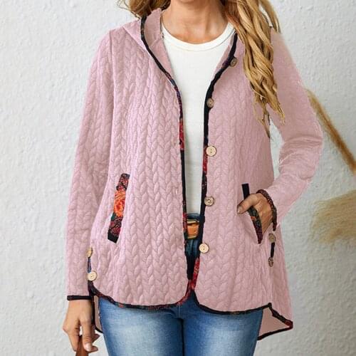 Plus Size Jackets For Women Autumn Single Breasted Casual Jackets With Pockets Casual Knitted Hooded Jackets manteau femme