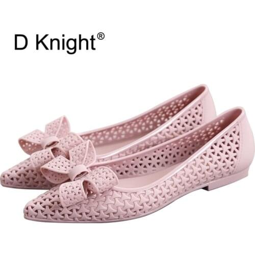 New 2019 Summer Women Sandals Breathable Shoes Sweet Big Bow Jelly Sandals Slip On Pointed Toe Female Flat Sandal Shoes Woman