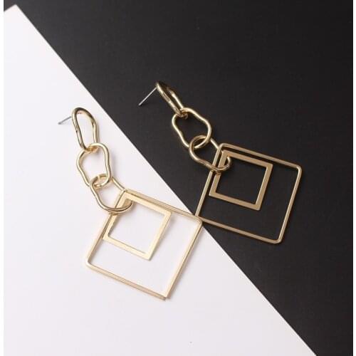 New Fashion Hollow Double Layers Big Square Chain Long Drop Earring Statement Earrings For Women Simple Jewelry Wholesale Gift