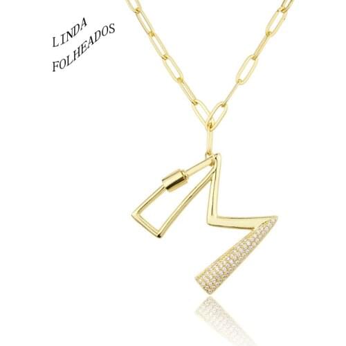 LINDA FOLHEADOS New Luxury Copper Zircon A-Z Crown Alphabet Pendant Chain Necklace Punk Hip-Hop Style Fashion Name Jewelry