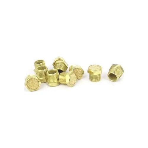 1/4BSP Thread Flat Head Brass Pneumatic Muffler Noise Reduce Exhaust 10pcs