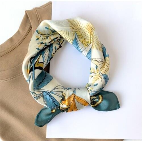 100% Silk Scarf Hairband Women Bandana Small Square Scarves New Elegant Floral Neckerchief Female Foulard Neckerchief 2021