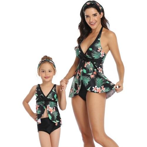 2 Pcs Parent-child Bathing Suit Sets Swimming Pool Beach Bikini Wear Swimwear Women Girls Swimsuit Summer Swimset Cover Up