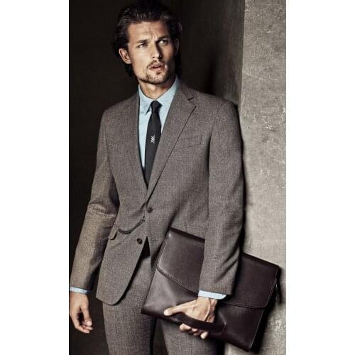 2017 Latest Coat Pant Designs Grey Tweed Men Suit Slim Fit Skinny 2 Piece Groom Suits Tuxedo Custom Blazer Ternos Jacket+Pant