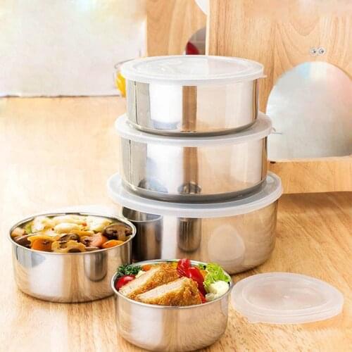5pcs Stainless Steel Mixing Bowl Fresh-keeping Crisper Visible Sealed Preservation Box Bowl Lunch Box Fermentation Kitchen