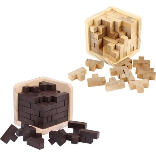 54 PCS Tetris Shape 3D Wooden Puzzle Toy Brain Teaser Geometric T Shape Matching Jigsaw Puzzle Kids Early Educational Toys
