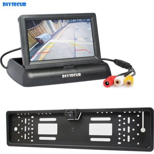 DIYSECUR 4.3" LCD Display Car Monitor + Waterproof European Car License Plate Frame Rear View Backup Camera
