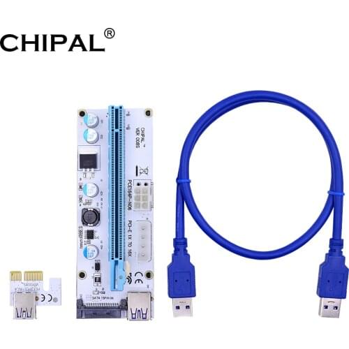 CHIPAL 10PCS Blue 60CM VER008S PCI-E 1X to 16X Extender 008 PCIE Riser Card with 4pin 6pin SATA Power for BTC LTC Miner