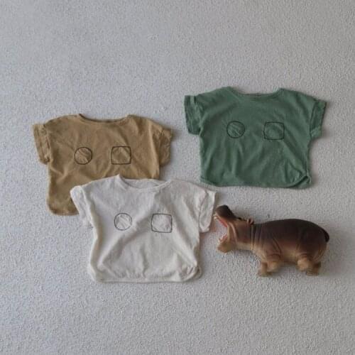 Childrens summer Korean new top boys and girls soft foreign lovely geometric design simple short sleeve T-shirt