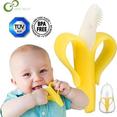 High Quality Baby Teether Toys BPA Banana Teething Ring Silicone Chew Dental Care Toothbrush Nursing Beads Gift For Infant GYH