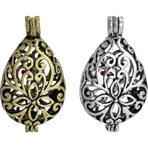 Dropshipping 10Pcs Antique Silver Color Drop Shape Hollow Locket Pendants For DIY Necklace Making