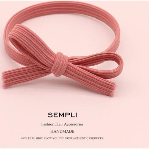 Sempli 3 Colors Elastic Hair Bands Pink Flat Bow High Elasticity Women Girls Hairband Children Rubber Band kids Strong Elastic