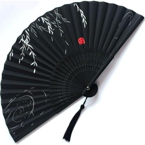 Elegant Female Fan Chinese Japanese Folding Fan Wooden Shank Classical Dance Fan High Quality Tassel Fan