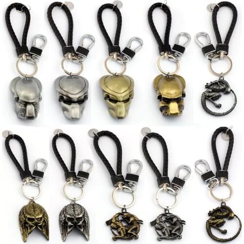 Movie Alien Predator Leather Keychain Predator Mask Metal Pendant Key Chains Car Bag Keyring Men Jewelry llaveros Souvenir