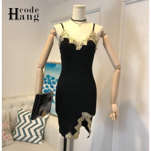 HangCode Ins Fashion Lace Crochet Irregular Split Slim Bodycon Summer Knitted Spaghetti Strap Short Women Dress Black Vestidos
