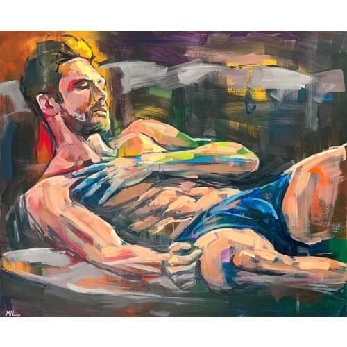 100%hand-painted Naked Man Gay Nude Oil Painting Original Erotic Abstract Modern Sensual Art