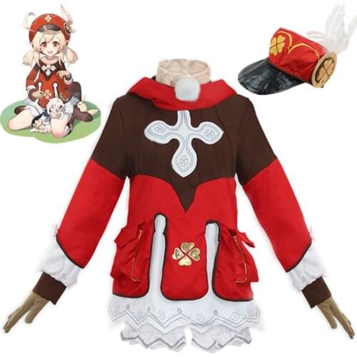 Game Genshin Impact Klee Cosplay Costumes Set Dress Shorts Hat Socks Accessories Wig Suit Girls Women Clothing