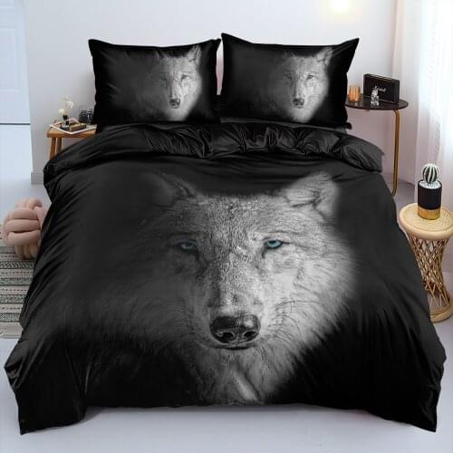 Duvet Cover Sets Wolf King,Queen,Full Digital Printing Quilt Covers Pillowcases 3pcs Bed Linen Bedding Set Black 150x200cm Size