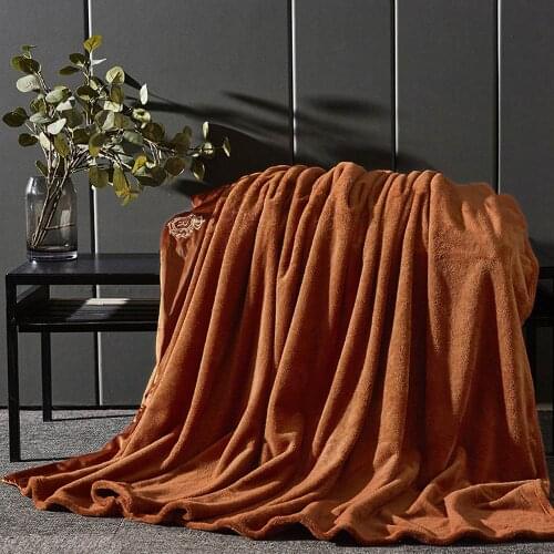 Svetanya Brown Solid INS Winter Embroidery Thick Fleece Throws Blanket Microfiber Polyester Full Queen Size Sheets Bedspread