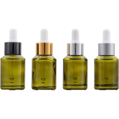 Cosmetic Packaging Container Refillable Bottle Plastic White Rubber Top 30ml Empty Clear Green Glass Essential Oil Vials 20Pcs