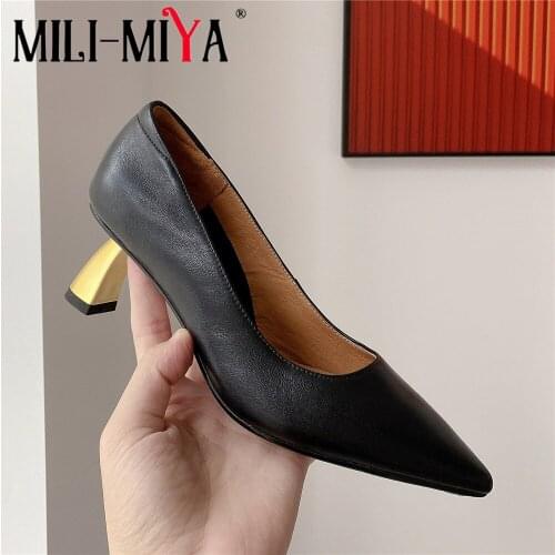 MILI-MIYA New Arrival Concise Design Women Full Genuine Leather Pumps Solid Color Slip On Fashion Pointed Toe Size 34-40