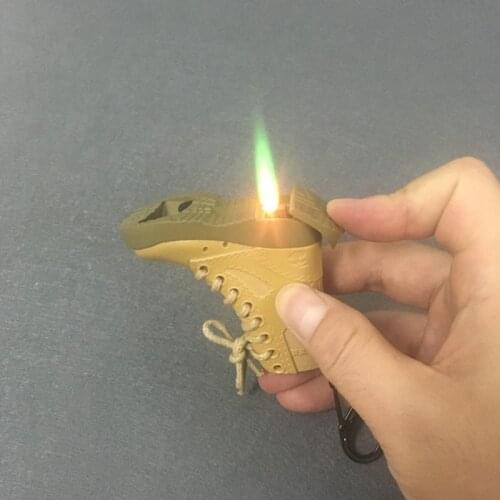 Refillable Butane Gas Cigarette Lighter Windproof Creative Novelty Military Boots Shape With Opener Lighter with Keychain