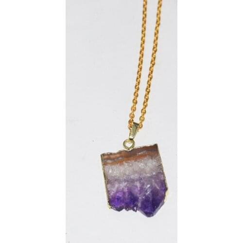 Fashion Jewelry Natural Slice Amethysts Druzy Pendant Necklace Female 2019 Hexagonal purple crystal quartz chain necklace women