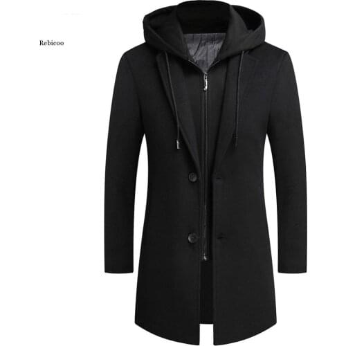 Men Long Detachable Hood Woolen Coat Fashion Men Coat Jacket M-5Xl Men Wool Jackst