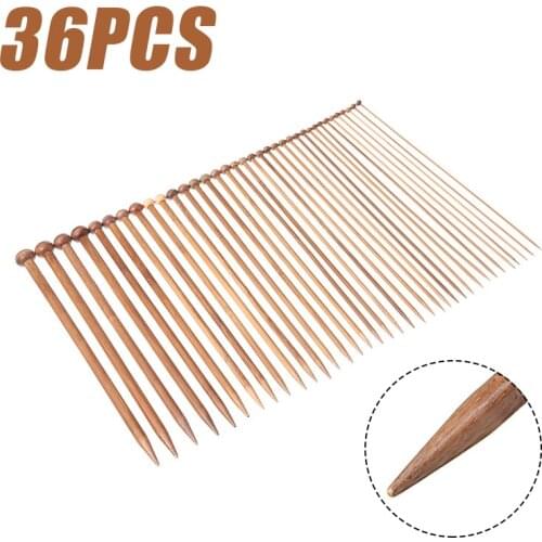 36pcs Bamboo Knitting Needles Set 25cm Single Pointed Sweater Knitting Needles For Hand-woven Craft DIY Weaving Tools
