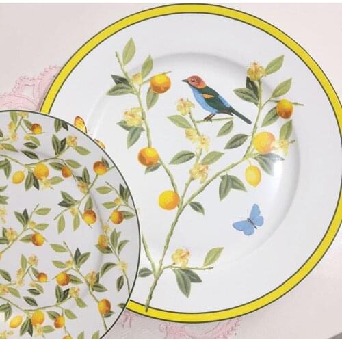 Dishes and plates sets 8/11 inch yellow loquat and bird ceramic dinner plate