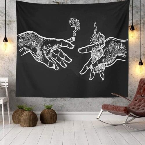 Wall Tapestry White and Black Floral Hands Psychedelic Trippy Hippie Boho Tapestry Wall Hanging Decor Tarot Cards Tapiz Gobelin