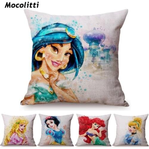 2020 New Fairy Tale Snow White Princess Cushion Cover Long Hair Girl Ariel Rapunzel Home Decoration Chair Sofa Throw Pillow Case