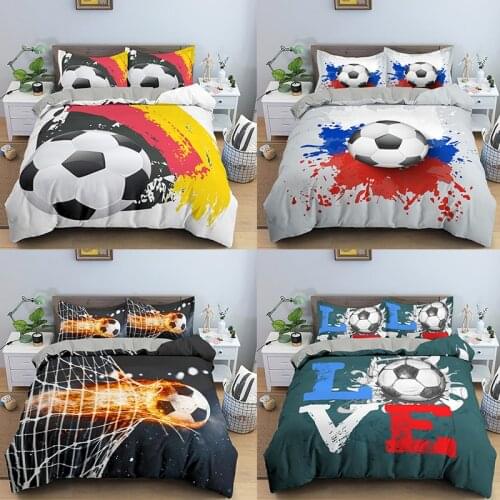 3D Boys Football Comforter Cover Set Queen Size Soccer Ball Duvet 1/2 Pillowcases 1 Bedding