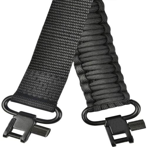 Paracord 550 2 Points Rifle Sling with Length Adjuster Adjustable Rope Quick Swivel Traditional Sling with Metal Hook