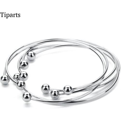 5pcs/lot Stainless Steel Adjustable Bangle Bracelets Blank Silver Color Open Charm Wire Base Bead Man Woman Jewelry Making