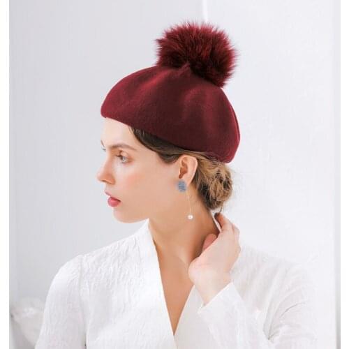 Lady Fedoras Wool Hat Girls Woolen Knitted Ball Cap Fox Fur Ball Pumpkin Hats Wool Hat Women Pompom Hats Adjust B8987