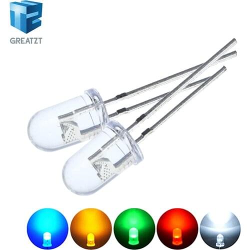 GREATZT100pcs /lot Transparent Round 5mm super bright water clear Green Red white Yellow Blue Light LED bulbs emitting diode F5